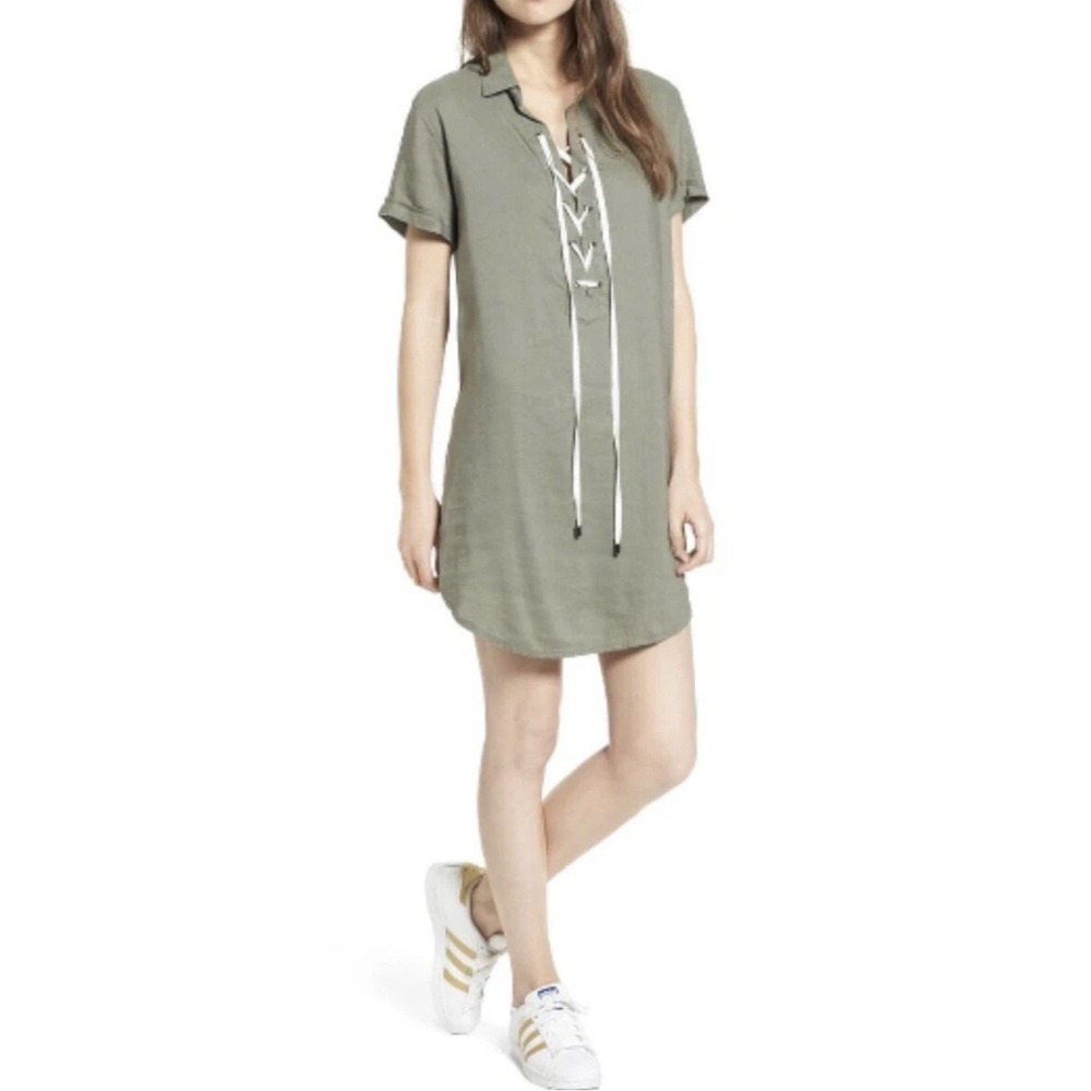 Rails Women's Lace Up Rocky Sage Green Tunic Top Dress-Linen Blend-Large-Coastal